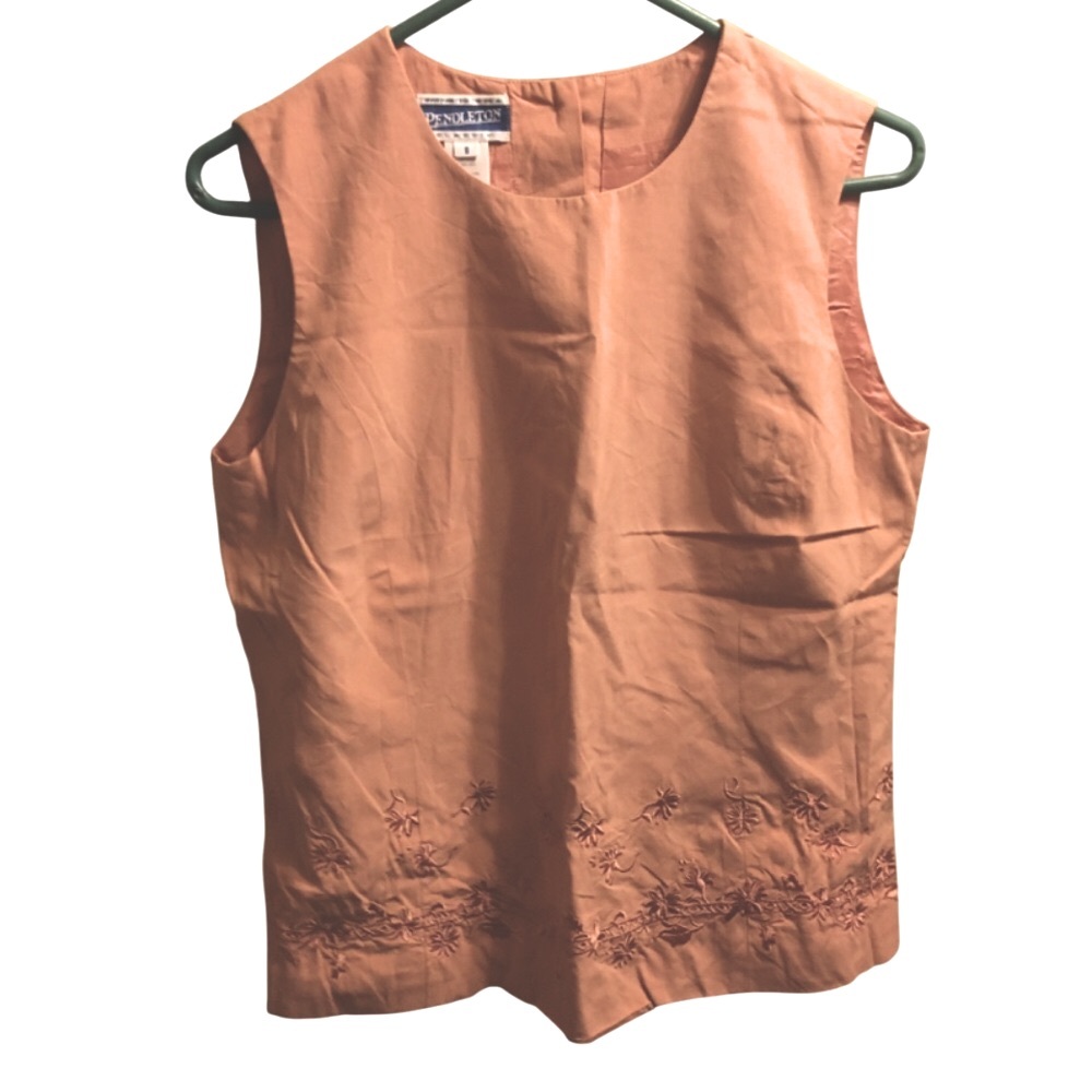 Vintage 90’s Pendleton sz 8 100% Silk Lt Orange Lined Embroidered Sleeveless Top